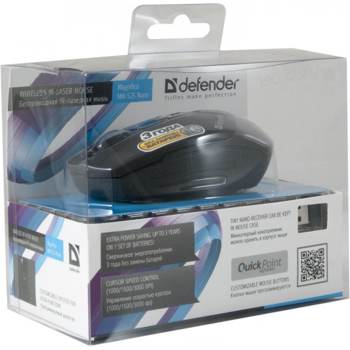 Мышь беспроводная Defender Magnifico MM-525 Nano (IR-лазерная, black, USB)