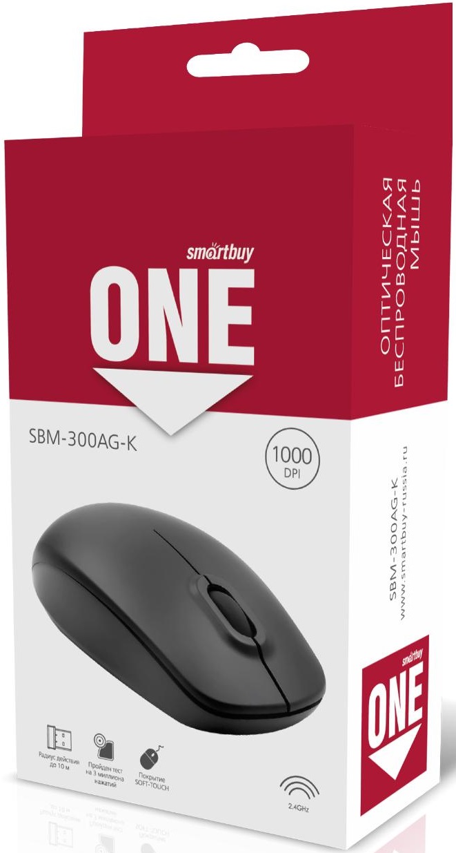 Мышь беспроводная Smartbuy ONE (SBM-300AG-K, optical, 1000dpi, 2xAAA (нет в комплекте), black)