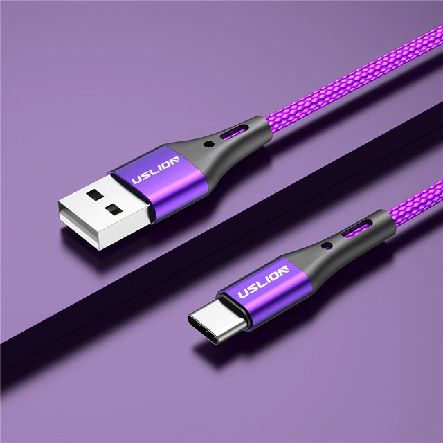 Кабель USB 2.0 Am - Type-C 1.0m (3A, быстрая зарядка, нейлоновая оплётка, purple) USLION