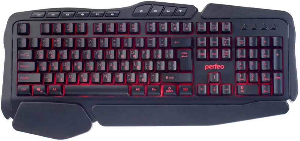 Клавиатура Perfeo Strike PF-A4390 (USB, регулируемая подсветка, мультимедийная, игровая, black)