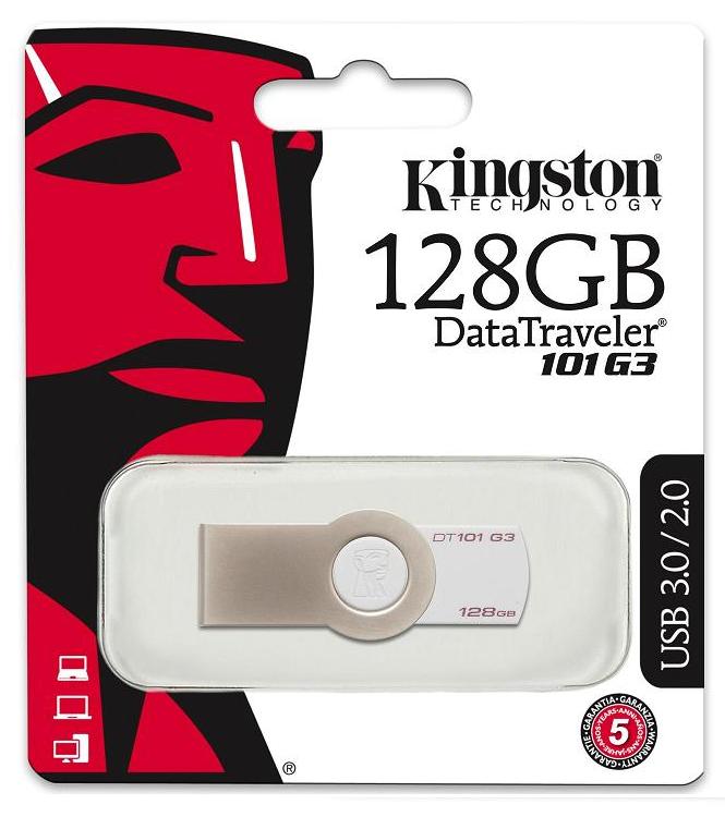 Флеш накопитель USB 3.0 128Gb Kingston DT101 G3 (DT101G3/128GB, white)