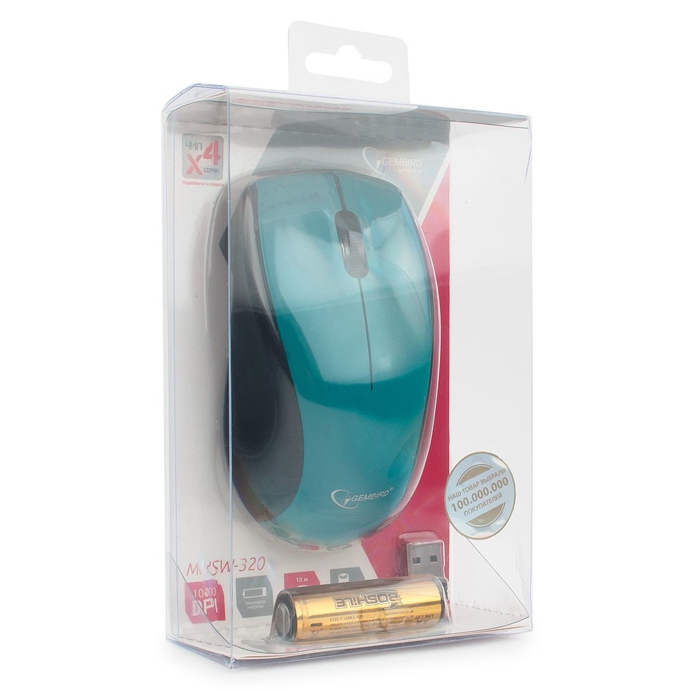 Мышь беспроводная Gembird MUSW-320 (optical, 1000dpi, AA, black-blue)