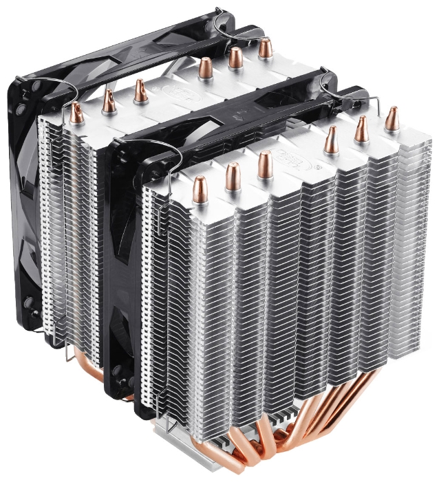 Вентилятор DEEPCOOL NEPTWIN (1150/1151/1155/1156/1366/2011/775/AM2/AM3/FM1/FM2, 2x120mm, Al+Cu, 1500rpm, 30dBa, 6 тепловых трубок, 3+4pin, blue LED, 150W) RTL