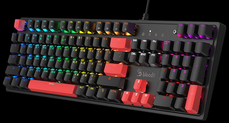 Клавиатура A4Tech Bloody S510N (USB, механическая, BLMS RED Switch, RGB подсветка, Hot Swap, игровая, black)
