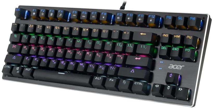 Клавиатура Acer OKW126 (USB, механическая, BLUE Switch, регулируемая подсветка, игровая, мультимедийная, 1.8m, black)