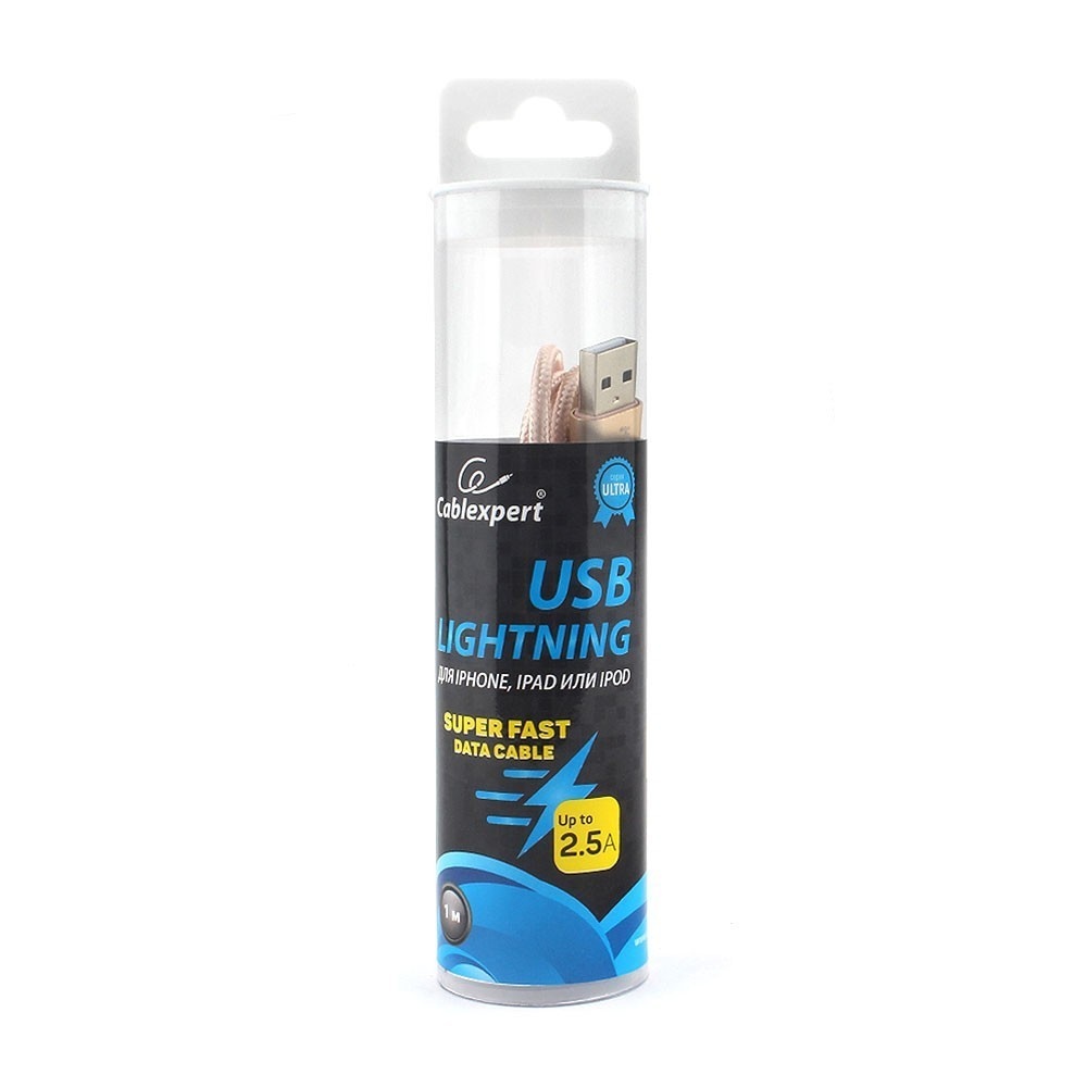 Кабель USB 2.0 Am - Lightning 1.0m (CC-U-APUSB01Gd-1M, серия Ultra, нейлоновая оплётска, туба, gold) Cablexpert