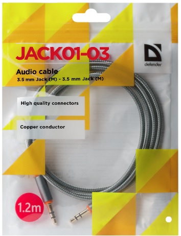 Кабель аудио 3.5mm Jack (m) - 3.5mm Jack (m) 1.2m (JACK01-03, grey) Defender