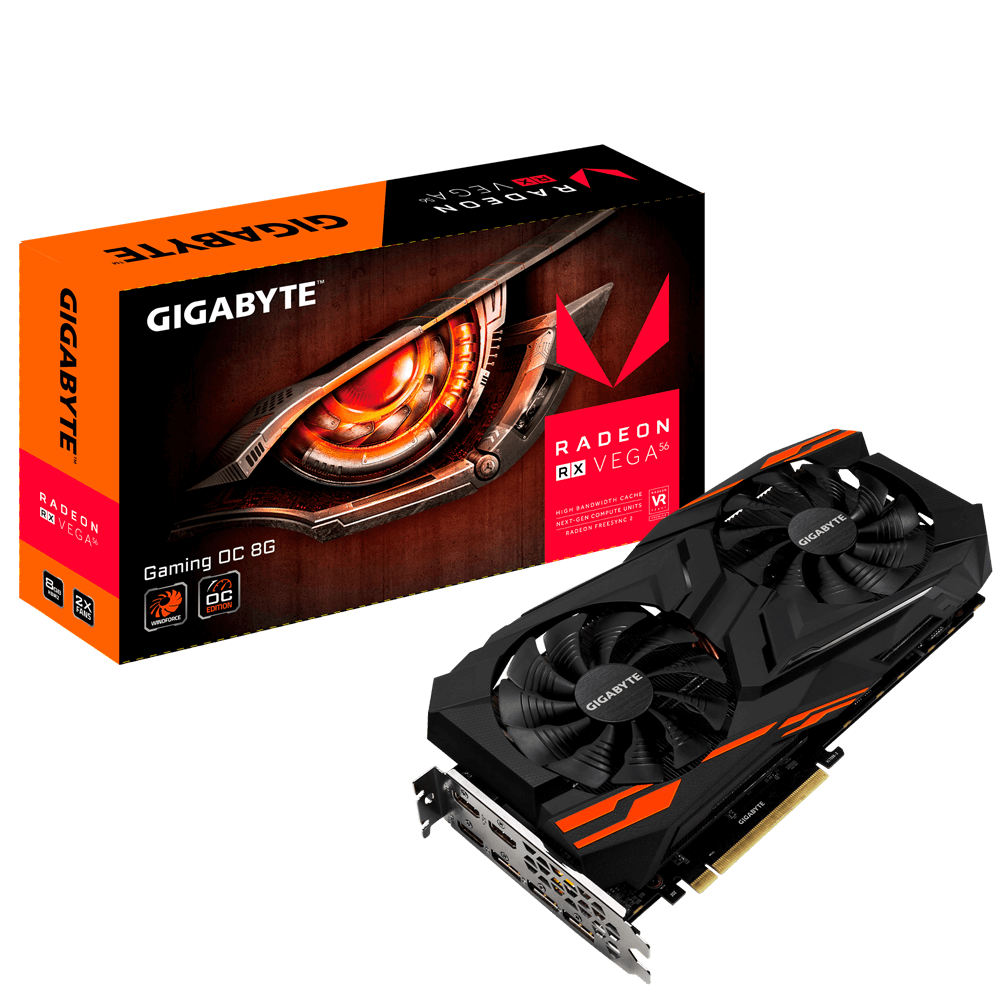 Видеокарта Gigabyte Radeon RX VEGA 56 8Gb (GV-RXVEGA56GAMING OC-8GD, 2048bit, HBM2, 3xDP+3xHDMI) RTL