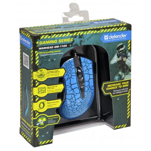 Мышь Defender Warhead GM-1120 (USB, optical, 2000dpi, игровая, black-blue)