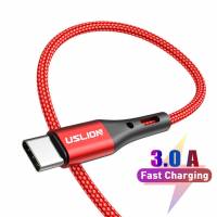 Кабель USB 2.0 Am - Type-C 0.5m (3A, быстрая зарядка, нейлоновая оплётка, red) USLION