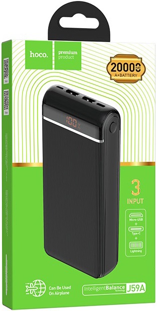 Внешний аккумулятор hoco J59A Famous (литий-ионный, 20000mAh, 2*USB 2A, вход 2A, black)