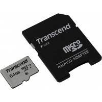 Карта памяти SDXCmicro Card 64Gb Transcend (TS64GUSD300S-A, Class 10, UHS-I, 95MB/s, адаптер SD)
