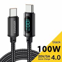Кабель Type-C --> Type-C 1.0m (3A, 100W, быстрая зарядка, нейлоновая оплётка, black) Essager