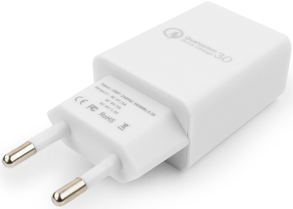 Адаптер питания скоростной Cablexpert MP3A-PC-16 (100-240V - USB, 5V-3А, 9V-2A, 12V-1.5A, 18W, быстрая зарядка, QC3.0, white)