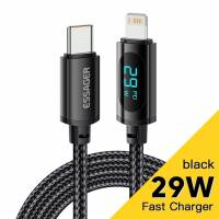 Кабель Type-C - Lightning 2.0m (3A, 29W, быстрая зарядка, нейлоновая оплётка, black) Essager