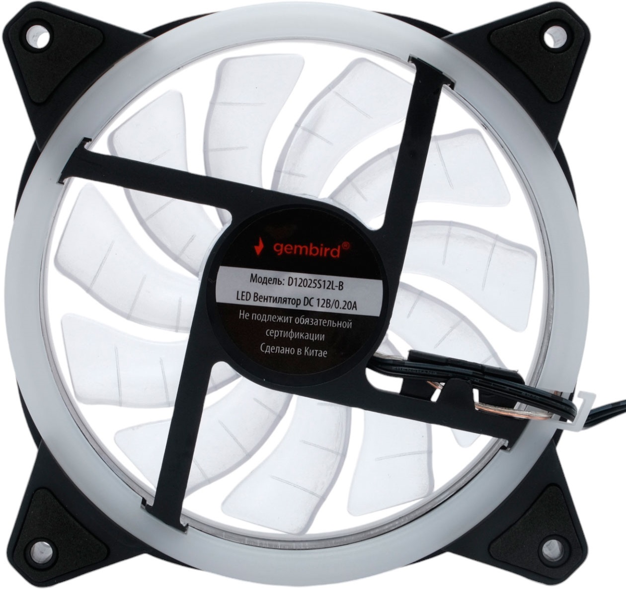Вентилятор Gembird D12025S12L-B (120x120x25mm, Hydro, 1200rpm, 21dBa, 3+4pin, blue LED, black-white) RTL