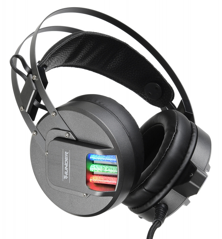 Наушники Oklick THUNDER HS-L550G (полноразмерные закрытые, с микрофоном, регулятор, игровые, 2.2m, подсветка, black-grey)