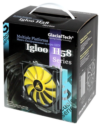 Вентилятор GlacialTech Igloo H58 PWM (1150/1155/1156/1366/2011/775/AM2/AM3/FM1/FM2, 140mm, Al, 700-1400rpm, 15-33dBa, 5 тепловых трубок 8mm, DTH, 4pin, 140W) RTL