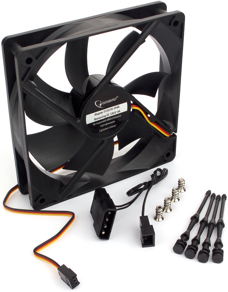 Вентилятор Gembird S12025H-3P4M (120x120x25mm, Hydro, 1550rpm, 22dBa, 3+4pin, black) OEM