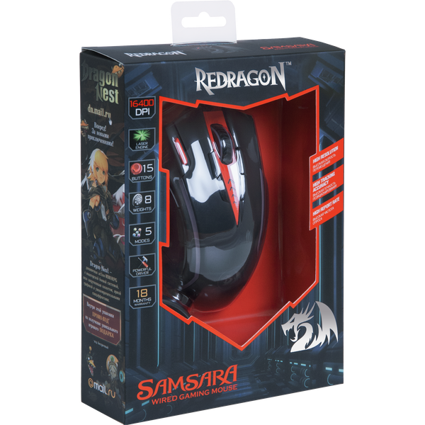 Мышь Redragon SAMSARA (USB, laser, 16400dpi, игровая, black-red)