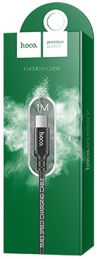 Кабель USB 2.0 Am - micro USB 1.0m (X14 Times Speed, 2A, нейлоновая оплётка, black) hoco