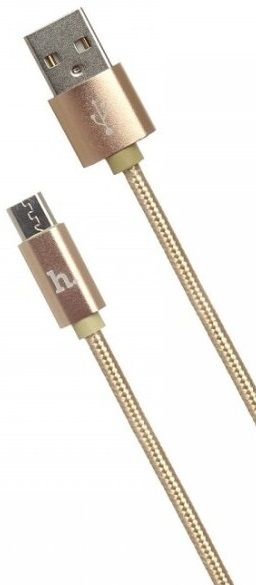 Кабель USB 2.0 Am - micro USB 1.0m (X2 knitted, 2.4A, быстрая зарядка, нейлоновая оплётка, gold) hoco