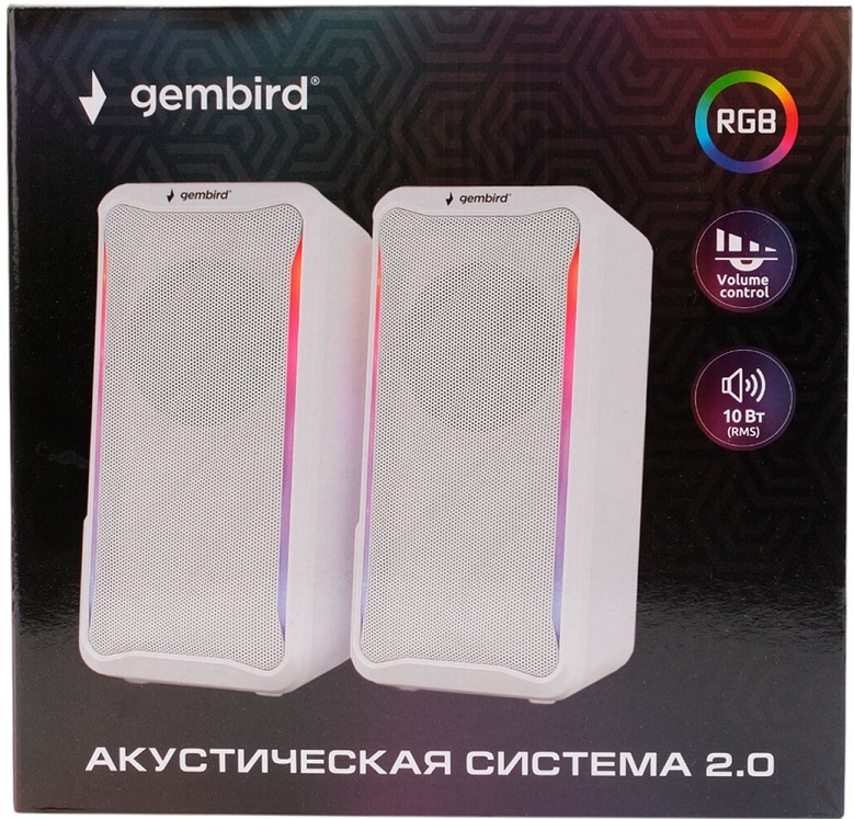 Колонки Gembird SPK-305-W (10W, USB, RGB подсветка, 1.25m, white)