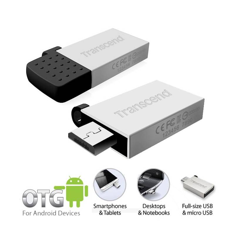 Флеш накопитель USB 2.0 8Gb Transcend JetFlash 380S (TS8GJF380S, OTG, silver)