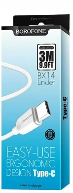 Кабель USB 2.0 Am - Type-C 3.0m (BX14 LinkJet, 3A, быстрая зарядка, white) Borofone