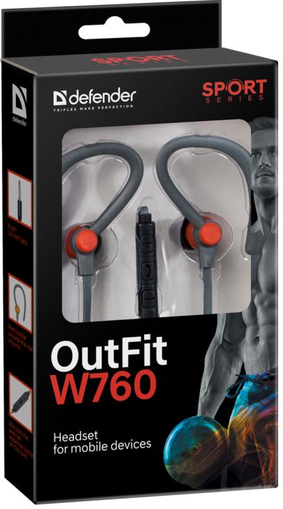 Гарнитура Defender OUTFIT W760  (затычки, с микрофоном, 1.5m, gray-orange)