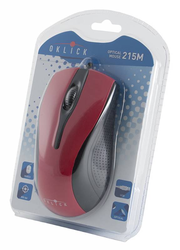 Мышь Oklick 215M (USB, optical, 1000dpi, black-red)