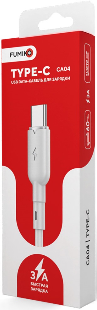 Кабель USB 2.0 Am - Type-C 1.0m (FCA04-03, 3A, быстрая зарядка, white) FUMIKO