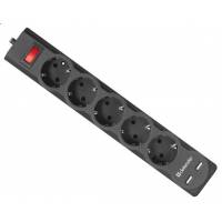 Сетевой фильтр Defender DFS 751 (5 розеток, 1.8 метра, 2*USB 2.1A, 10A, black) RTL