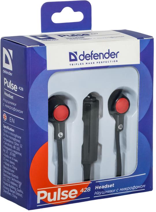 Наушники Defender Pulse 428 (затычки, с микрофоном, 1.1m, black)