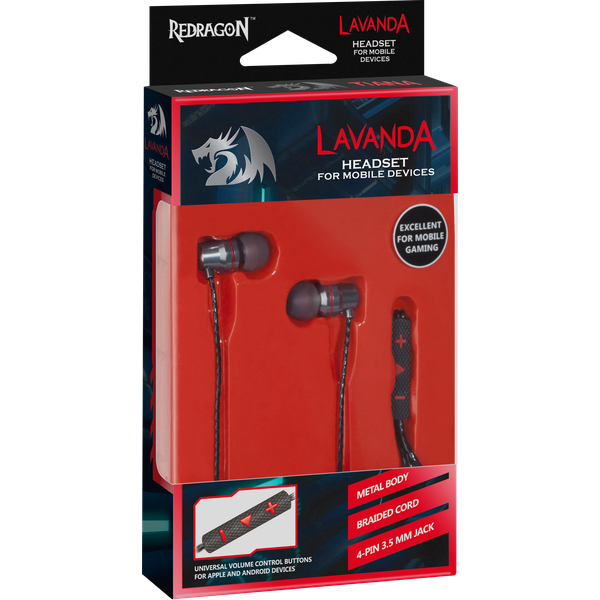 Наушники Redragon LAVANDA (затычки, для мобильных устройств, с микрофоном, 1.2m, black-red-grey)