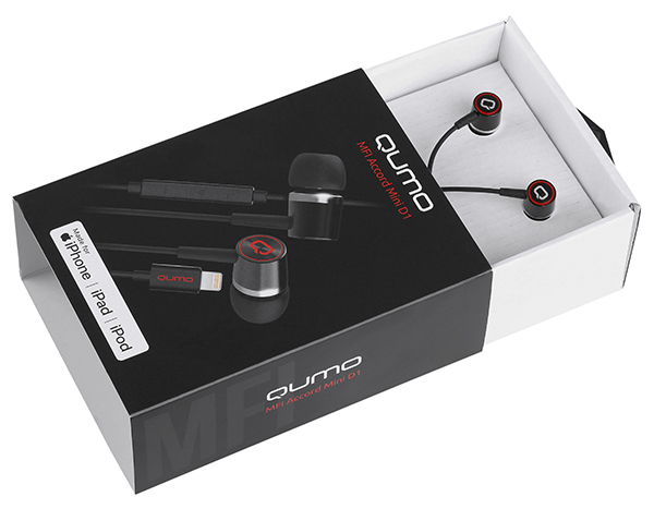 Гарнитура QUMO ACCORD Mini (D1) (затычки, для Apple Lightning 8pin, с микрофоном, 1.2m, black-red)