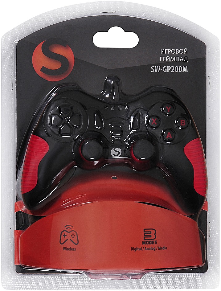 Геймпад SunWind SW-GP200M (PC/Android, Bluetooth, беспроводной, аккумулятор 400mAh, держатель для смартфонов, black-red)