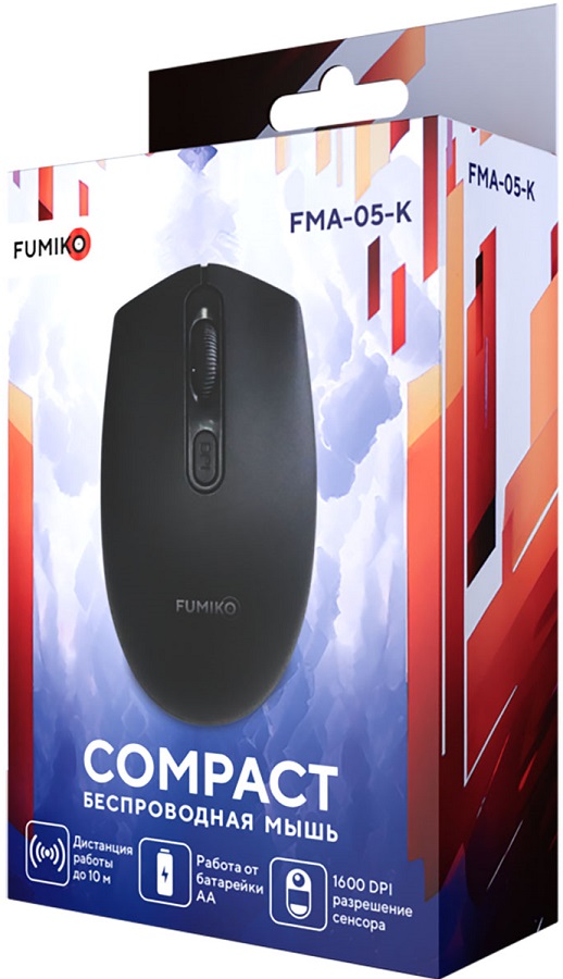 Мышь беспроводная FUMIKO COMPACT FMA-05-K (optical, 1600dpi, AA (нет в комплекте), black)