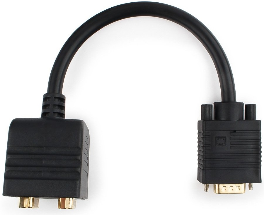 Разветвитель VGA (CC-VGAX2-20CM, 2 монитора, 0.2m, экранированный, black) Cablexpert