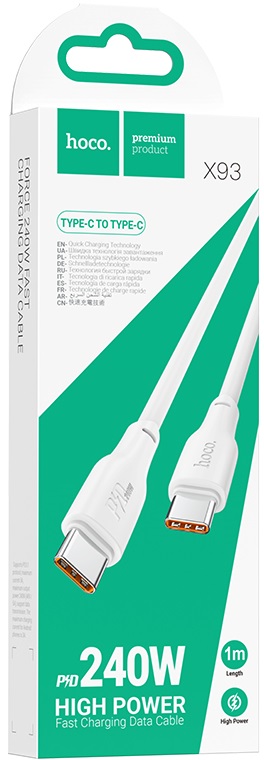 Кабель USB 2.0 Type-C - Type-C 1.0m (X93 Force, медь, 5A, 240W, быстрая зарядка, PD3.1, white) hoco