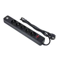 Сетевой фильтр ExeGate (SP-5-USB-3B, 5 розеток, 3 метра, 2xUSB, black) OEM