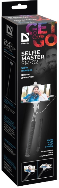 Держатель Monopod для селфи Defender Selfie Master SM-02 (для устройств до 9cm, телескопический (20-98cm), металлический, проводное подключение к смартфону (в разъем для гарнитуры), поддержка iOS и Android, pink)