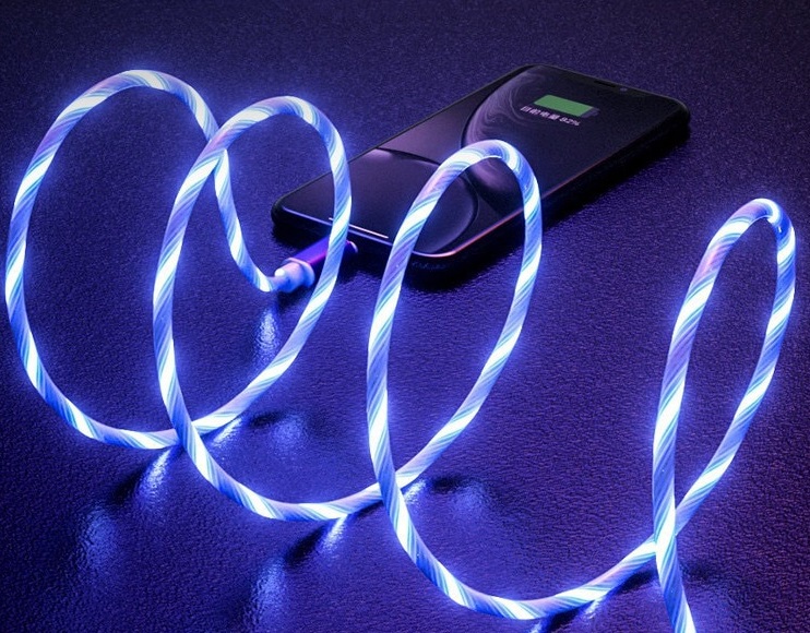 Кабель USB 2.0 Am - Lightning 1.0m (переливающаяся подсветка, blue)
