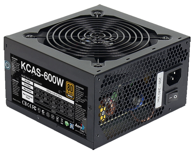 Блок питания AeroCool 600W (KCAS-600W, 80+ Bronze, 120mm, 20+4+4+4pin, 2*PCI-E 6+2pin, 7*SATA, 4*HDD, 1*FDD) RTL
