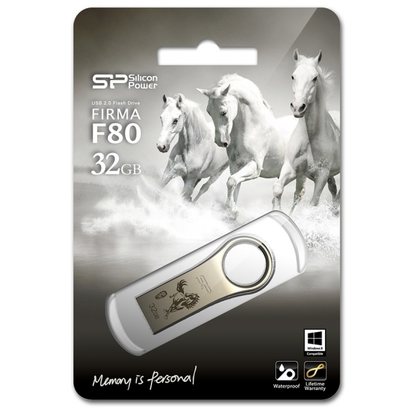 Флеш накопитель USB 2.0 32Gb Silicon Power Firma F80 Limited Edition Год Лошади, Металл, Серебристый
