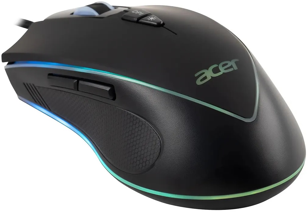 Мышь Acer OMW131 (USB, optical, 6400dpi, игровая, RGB подсветка, soft-touch, 1.5m, black)