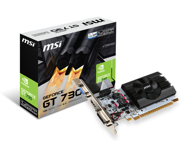 Видеокарта MSI GF GT730 1Gb (N730K-1GD5LP/OCV1, 64bit, GDDR5, DVI+HDMI+CRT) RTL