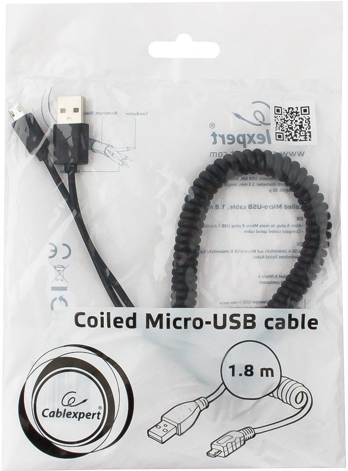 Кабель USB 2.0 Am - micro USB 1.8m (CC-MUSB2C-AMBM-6, медь, витой, экранированный, black) Cablexpert