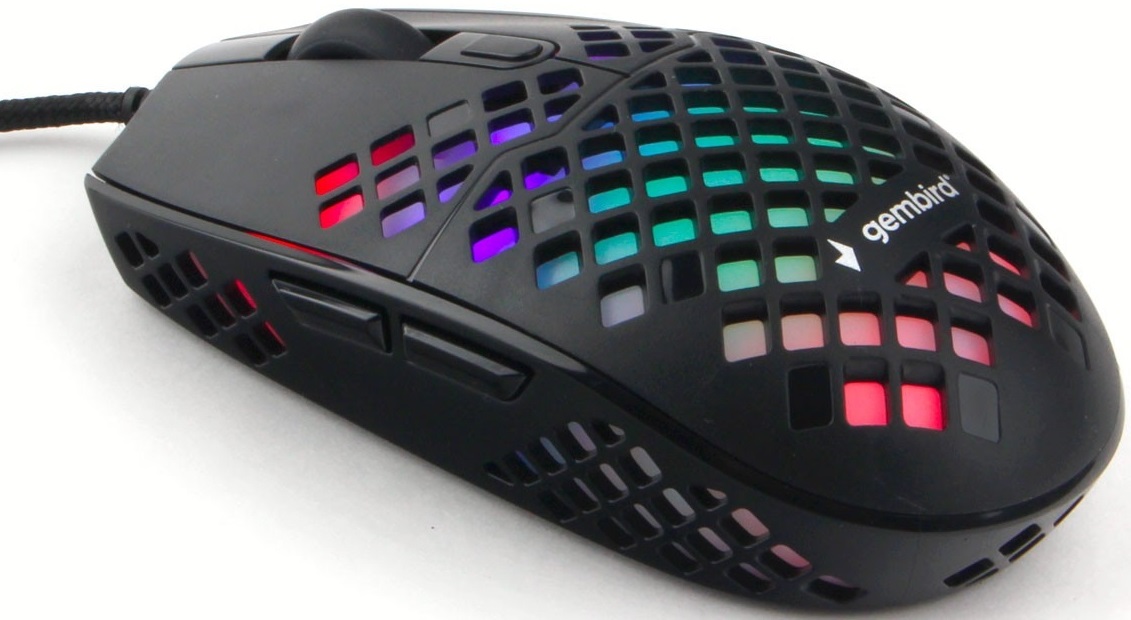 Мышь Gembird MG-760 (USB, optical, 3200dpi, RGB подсветка, игровая, 1.8m, black)