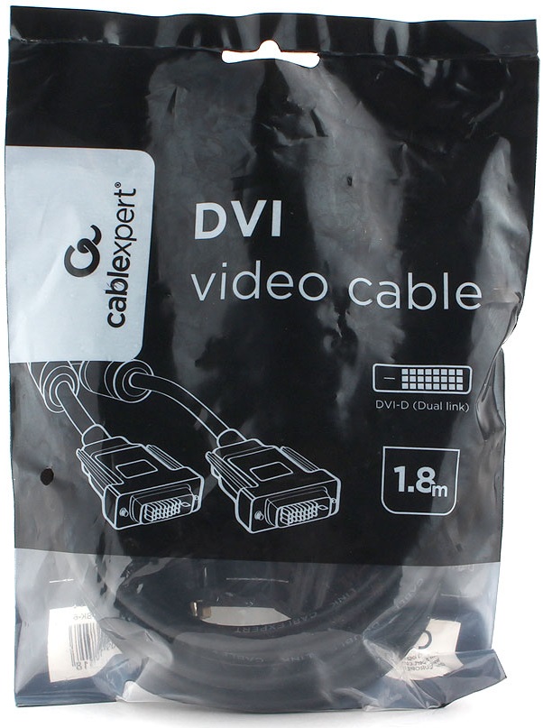 Кабель DVI (m) - DVI (m) 1.8m (CC-DVI2L-BK-6, dual link, 2 ферритовых фильтра, экранированный, black) Cablexpert